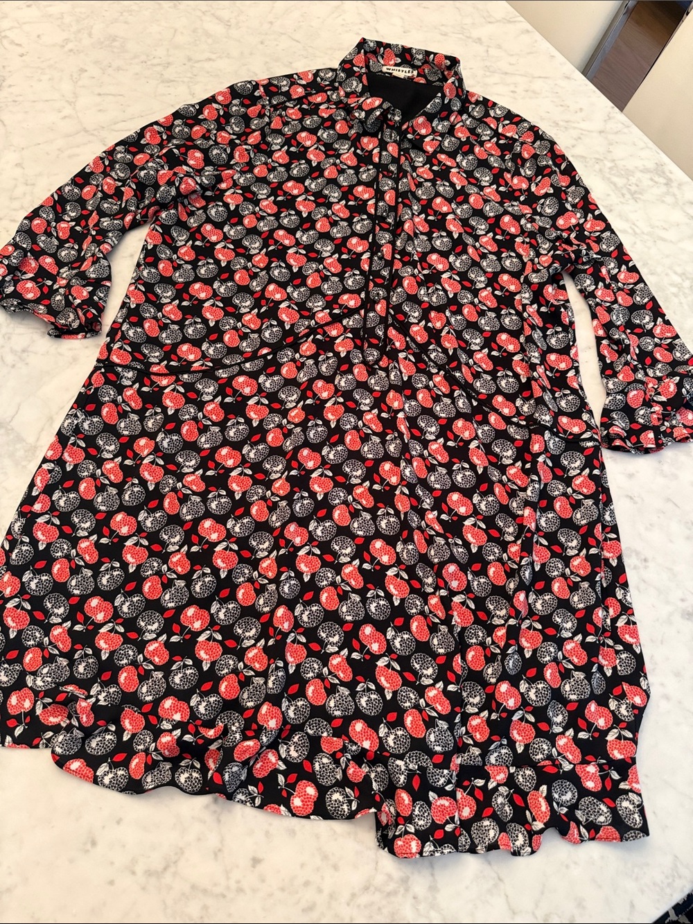 Whistles Black Apple Print Button Front Dress